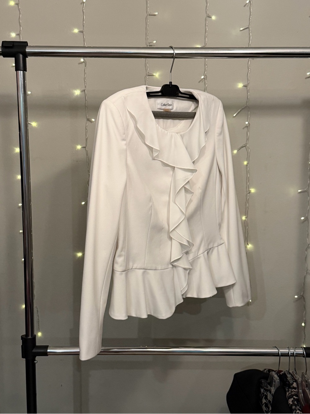 Calvin Klein White Ruffle Front Peplum Blouse